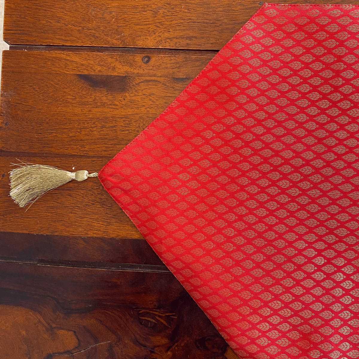 Mirage Scarlet Red Brocade Table Runner 12" x 72" - Coral Slub -